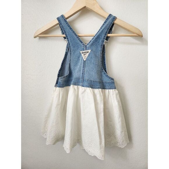 Oshkosh white eyelet faded denim overall‎ little girl dress 4T sweet country - Picture 2 of 8
